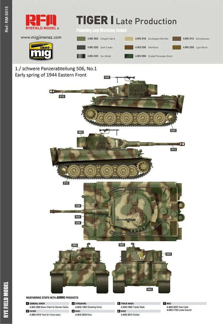 Rye Field RM5003 1/35 WWII TIGER I S.PZ.ABT.503 EASTERN FRONT w/подвижные треки Танк Игрушка пластиковая