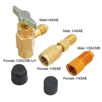 

5pcs Special Can Tap Adapter Fittings Kit R134a R12 for 1/4 SAE 1/2 Inch ACME LH for R134a R1234yf Charging Hose Cap Valve Kit