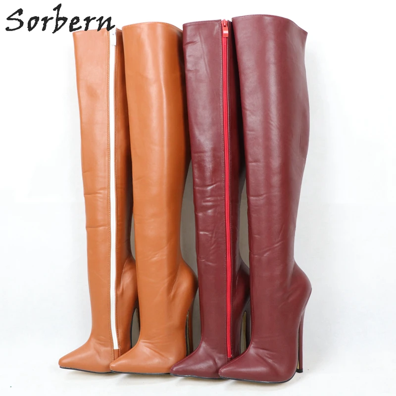 Sorbern женские сапоги до колена с жестким голенищем; сапоги с острым носком на каблуке 18 см; Botas De Mujer; коллекция года; сапоги на шпильке для веганов