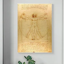 Classical Famous Vitruvian Man, Study of Proportions by Leonardo da Vinci Oil Painting Canvas Posters Print Pictures Living Room