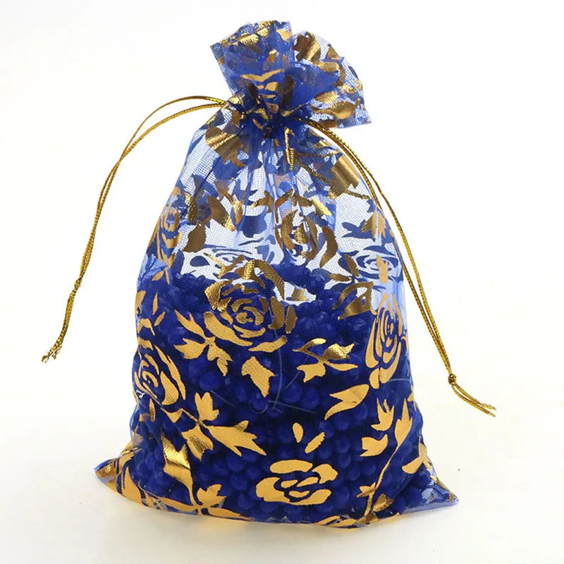 royal blue gold rose 100 шт./лот 7X9 см X 9 см X 12 см 11X16 см 13X18 см золотое любовное сердце роза свадебная сумочка из органзы из тонкой прозрачной ткани, подарок на Рождество, спальные мешки для упаковки ювелирных изделий - Цвет: royal blue gold rose