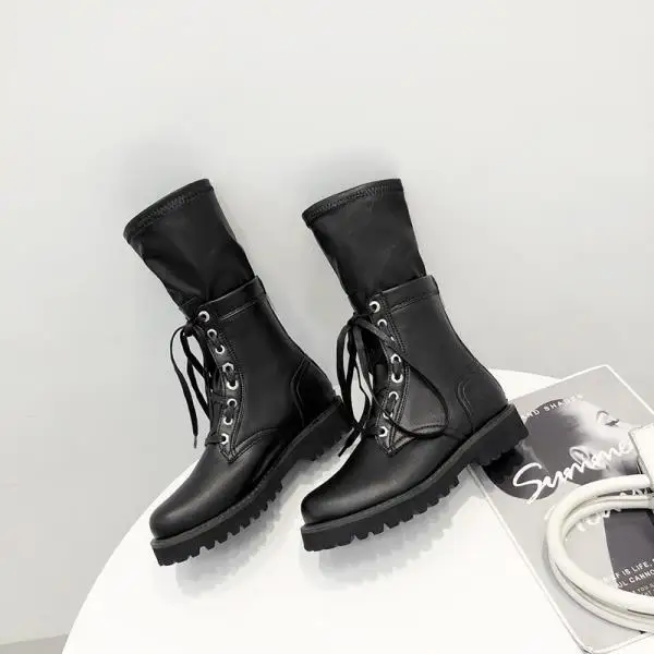 Bootee/ г.; женские ботинки на шнуровке с круглым носком; зимняя обувь; женские роскошные дизайнерские ботинки на низком каблуке; Женские ботинки в стиле Лолиты на резиновой подошве - Цвет: 1