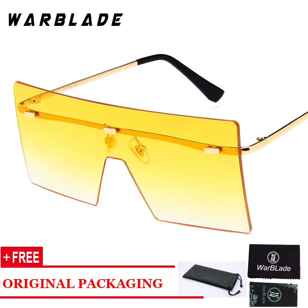 gold yellow Женские солнцезащитные очки WarBLade, фирменный дизайн, уникальные квадратные негабаритные женские солнцезащитные очки s для женщин, винтажные металлические оправы для очков - Цвет линз: gold yellow