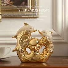 Modern Luxury Golden Dolphin Ceramic Decoration Home Livingroom Table Figurines Crafts Store Window Desktop Statue Accessories