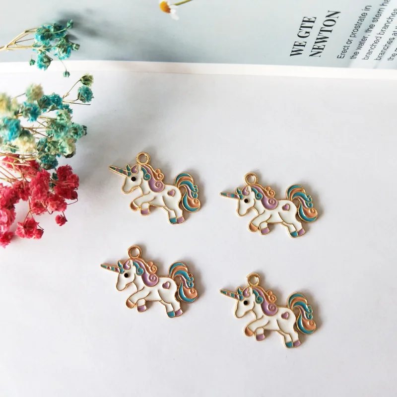 

10pcs Classics Enamel Unicorn Charms Drop Oil Kawaii Love Fit Jewelry Making Fashion Earring DIY Accessories Earring Floating