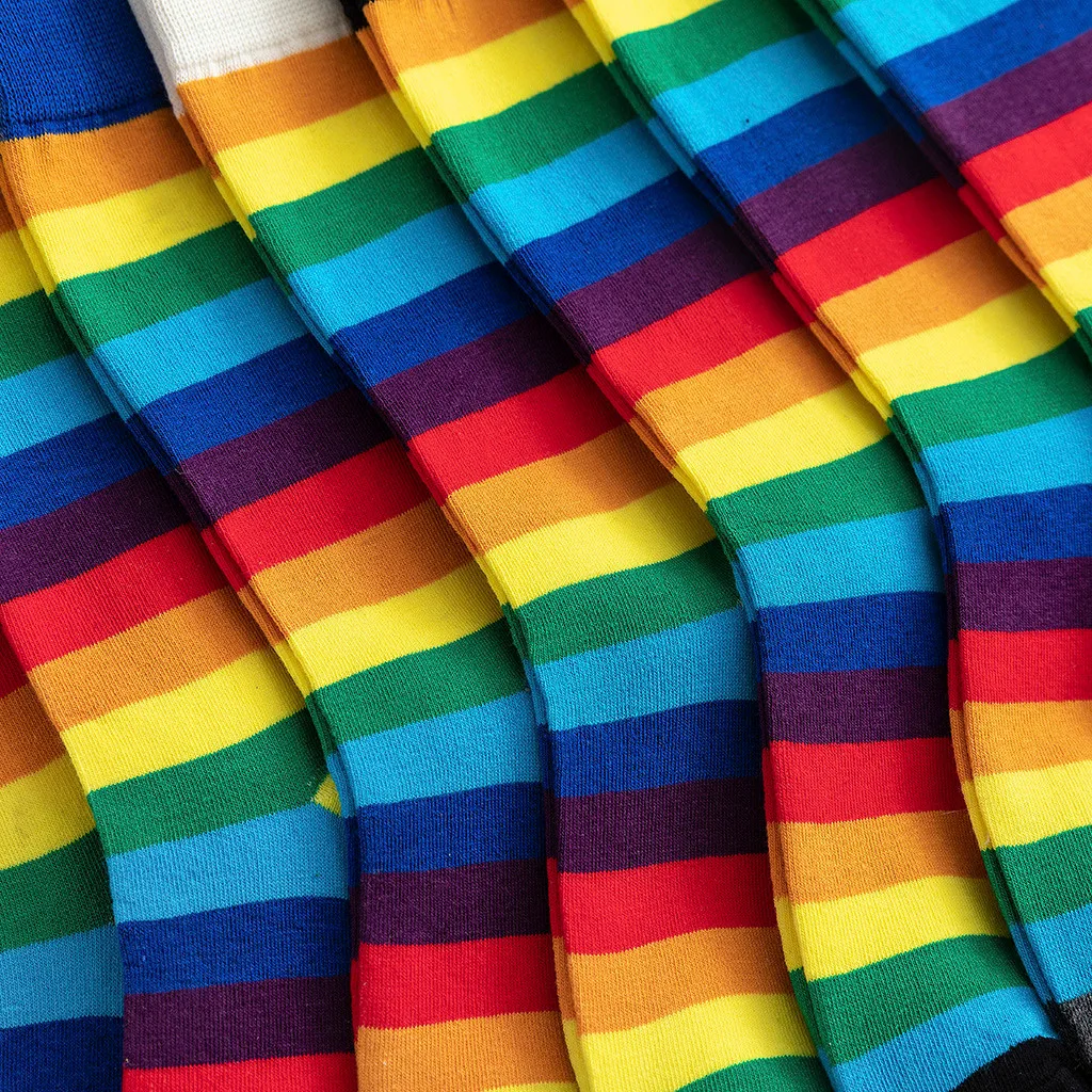 Women's Rainbow Striped Pile Of Socks In The Tube Casual Cotton Socks Girl Fashion Elasticity Candy Color Fashion NEW