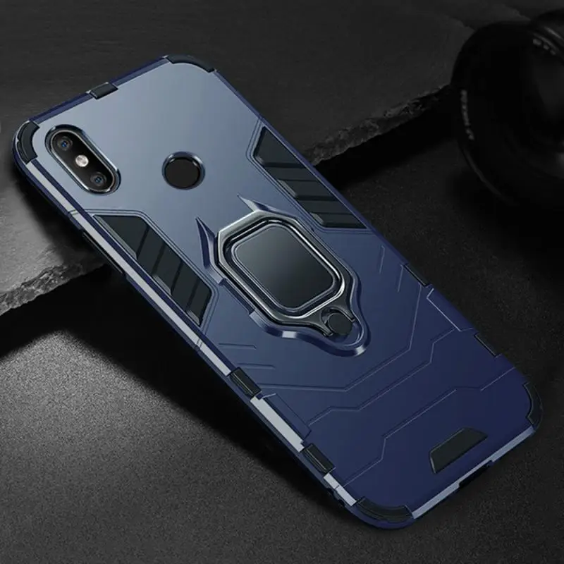 For Xiaomi Redmi Note 7 Plastic Shockproof Back Case Ring Holder Grip Holder Phone Case  Armor Bumper Phone Cover New best phone cases for xiaomi