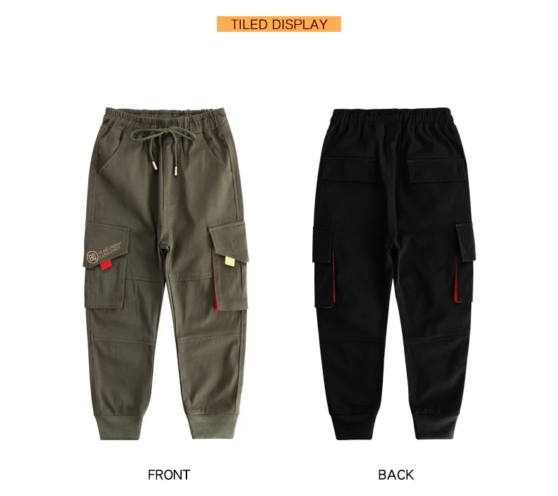 Штаны для мальчиков-подростков; детские комбинезоны; Новинка года; сезон весна; повседневные брюки для мальчиков; модные хлопковые Комбинированные брюки-карго с большими карманами