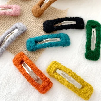 

Korean Rainbow Winter Snap Hair Clips For Girls Women Hair Accessories BB Hairpins Fashion Metal Soft Fur Barrettes Drop Ship