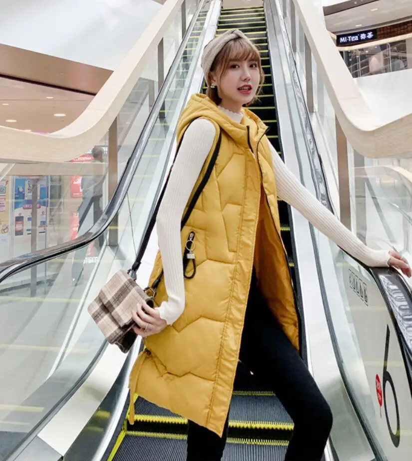 yellow Женский хлопковый жилет с капюшоном Осень Зима Женский жилет Мода Harajuku длинный теплый повседневный плотная верхняя одежда r1616 - Цвет: yellow