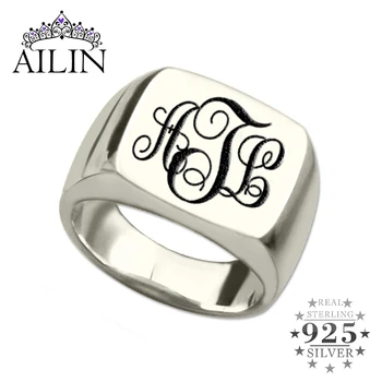 

AILIN Silver 925 Custom Ring Men Women Personalized Initials Letter Ring Engraved Monogram Name Ring Unique Father Days Gift