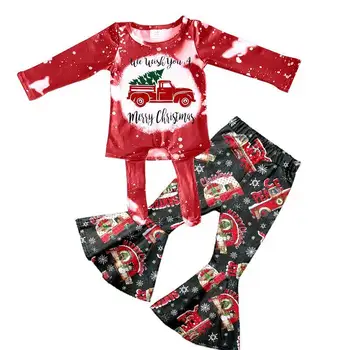 

The latest fall baby girls' 2-piece set of milk silk Christmas tree red long sleeves + bell bottoms baby clothes