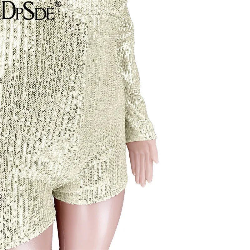 DPSDE, черный, абрикосовый, с блестками, сексуальный комбинезон, полный рукав, о-образный вырез, облегающий женский комбинезон, новинка, осенний тренд, комбинезон, Комбинезоны
