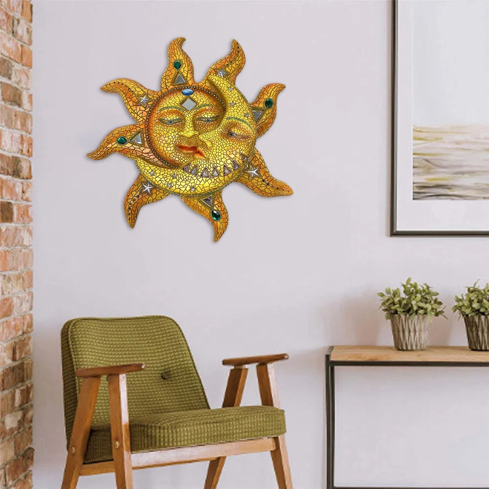 Metal Moon Sun Hanging Pendant Wall-mounted Art Craft Home Background Wall Hanging Decor Indoor Outdoor Ornament 1pc 3