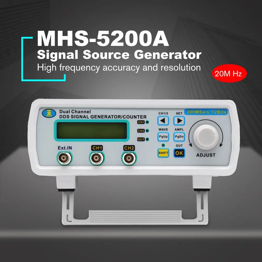MHS-5200A 20 мгц цифровой DDS двухканальный произвольной формы функциональный генератор сигналов частотомер высокая точность