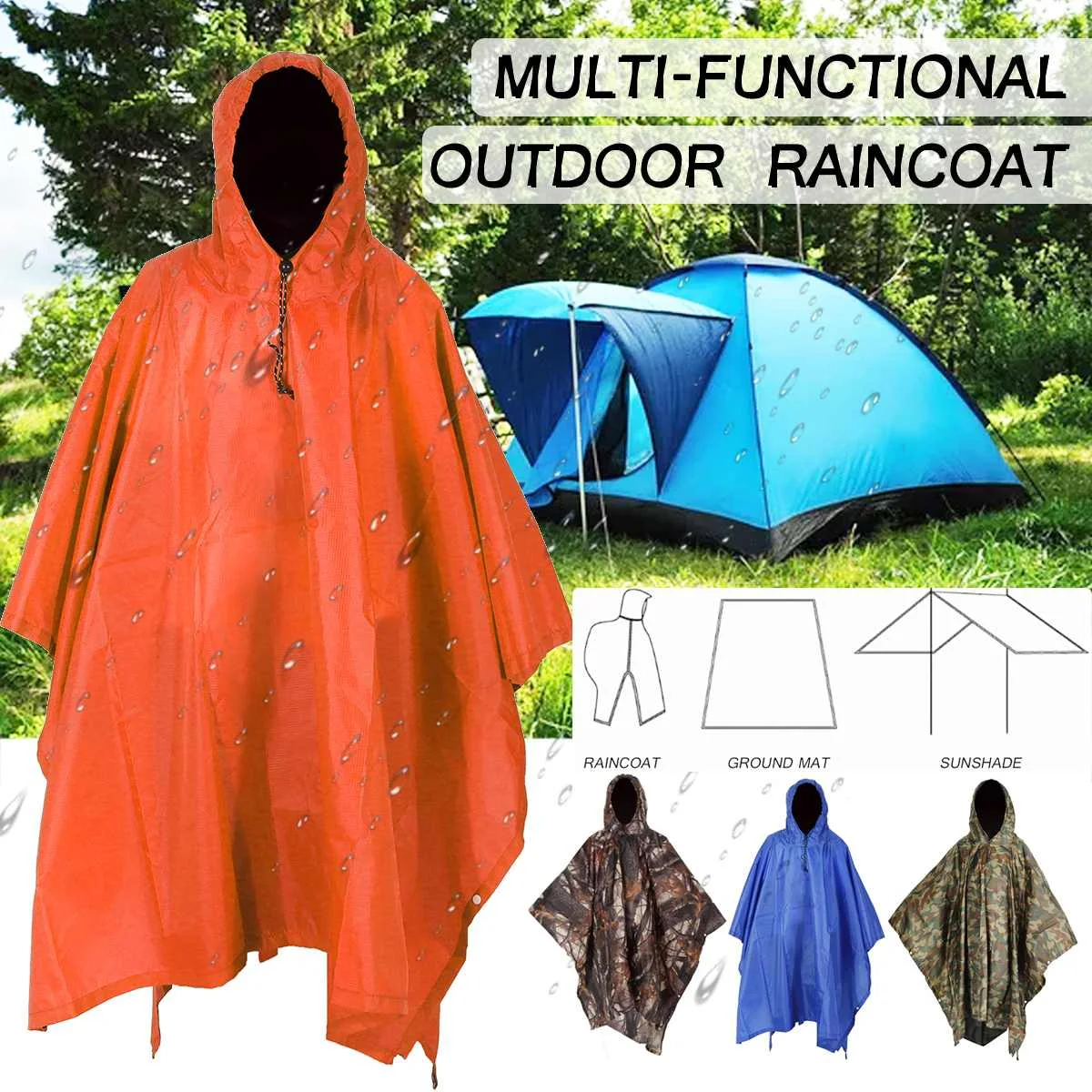 Waterproof raincoat 3 in 1 Portable sunshade camping tarp ground mat for hiking picnic tent