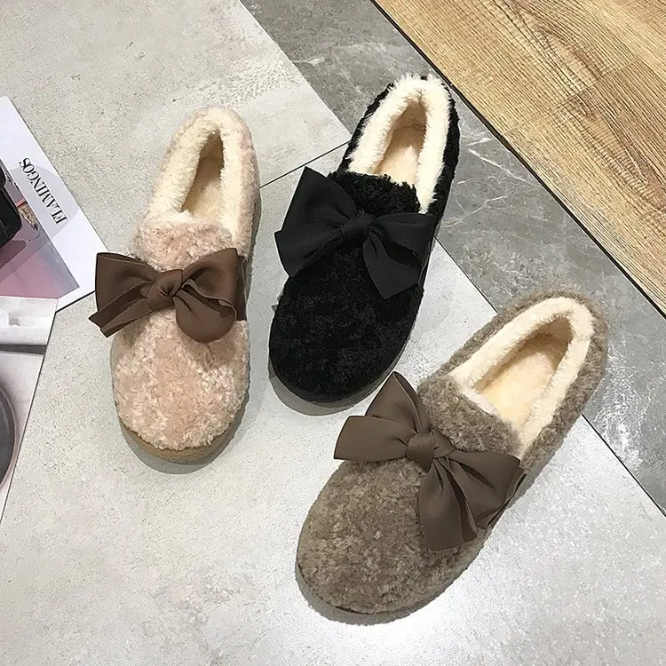 

2019 Winter New Style Harajuku Lazy Cotton-padded Shoes Slip-on plus Velvet Thick Students Warm Anti-slip Flat Snow Boots