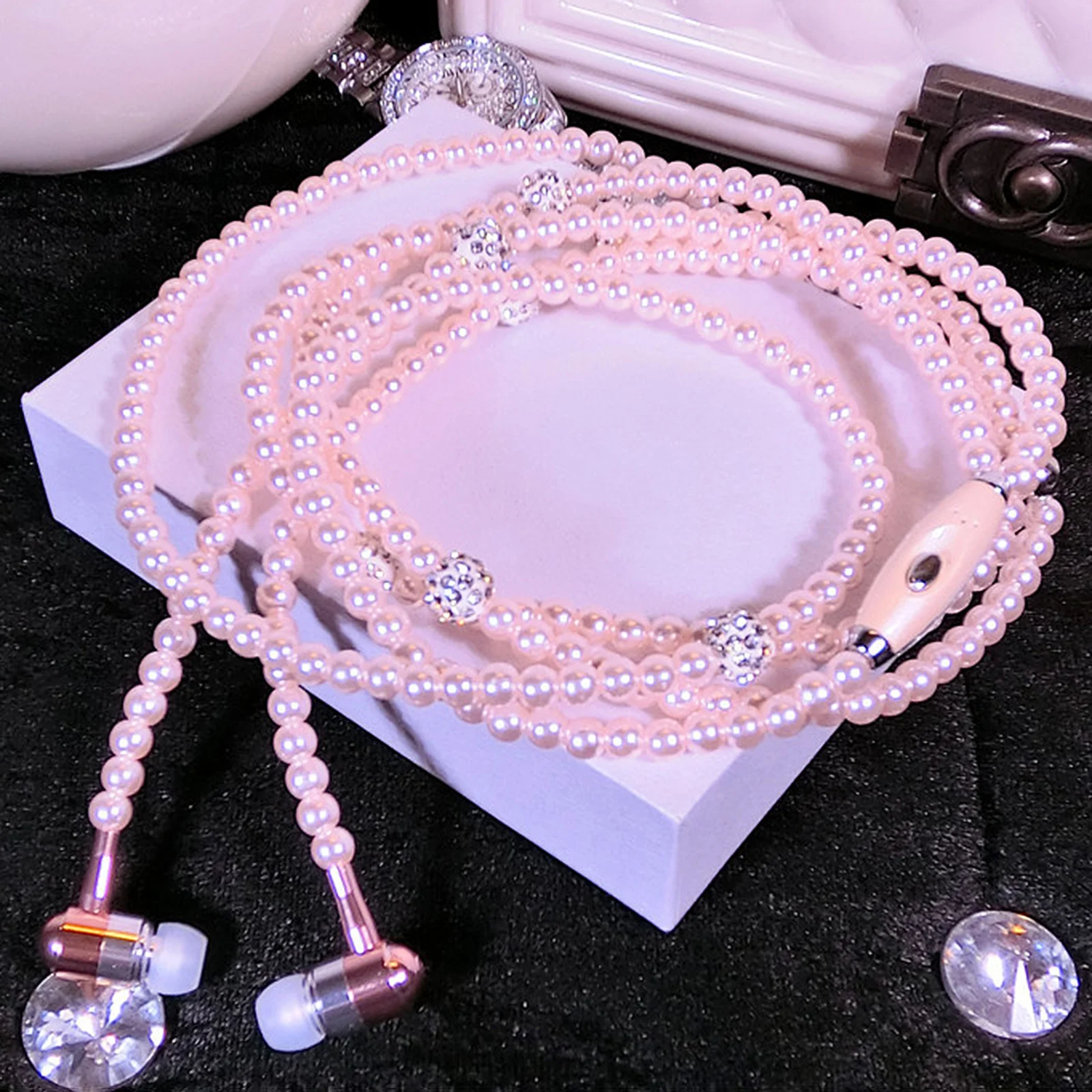 3.5mm 이어폰 헤드폰 쥬얼리 진주 목걸이 스테레오 이어폰 (마이크 포함) 유선 헤드셋 이어폰 (MP3 플레이어 용)
