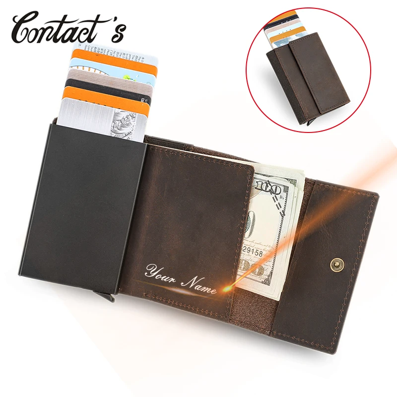 Contact's ID Credit Bank Card Holder Crazy Horse Leather Wallet Anti Rfid Blocking Protected Men Card Case Business Aluminum wallet card holder card holder credit card holder card wallet