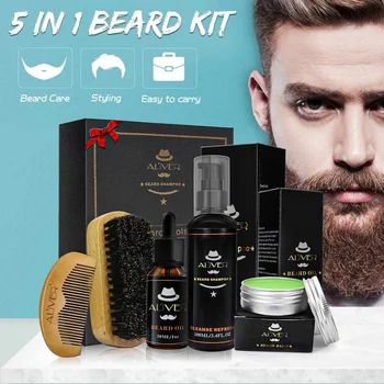 

5Pcs/set Men Beard Growth Kit Hair Growth Enhancer Thicker Oil Nourishing Leave-in Conditioner Beard Grow Set with Comb