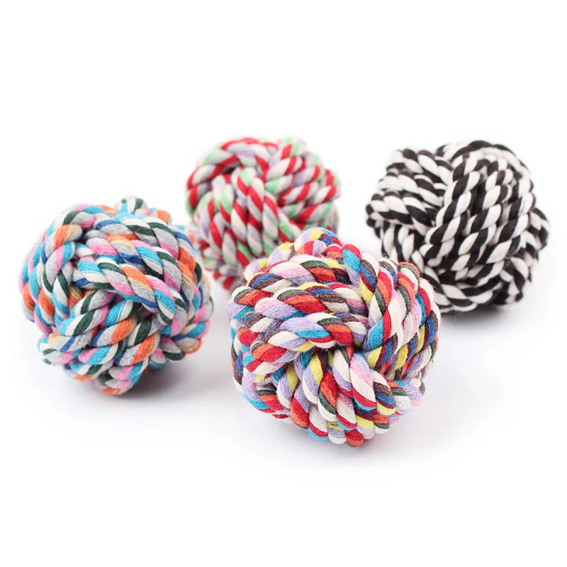 

1PC Pet Dog Toy Ball For Animal Bite Resistance Woven Balls Multicolored Cotton Rope Knot Dogs Accessories small dog toys