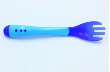 Blue fork Детская безопасная терморегулирующая посуда, детские столовые приборы, ложки для кормления, Детская температурная ложка, медицинская силиконовая ложка - Цвет: Blue fork