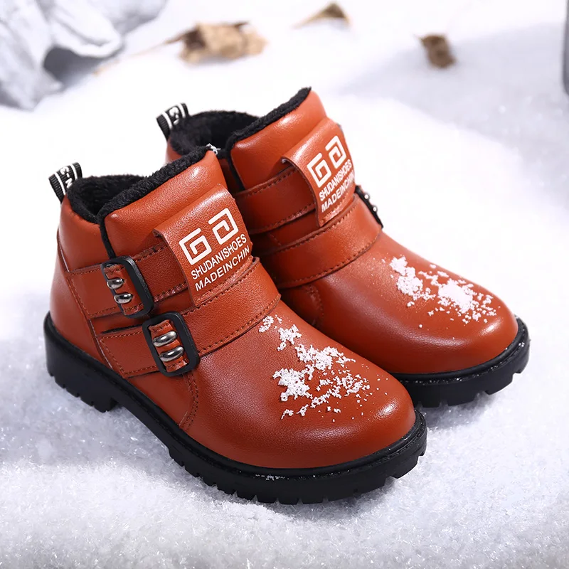 

HOBIBEAR Baby Boys Snow Boots Brwon Big Boy Plush Warm Boots Hook & Loop Kids Ankle Boots With Fur Boy Casual Shoes Size 28-39