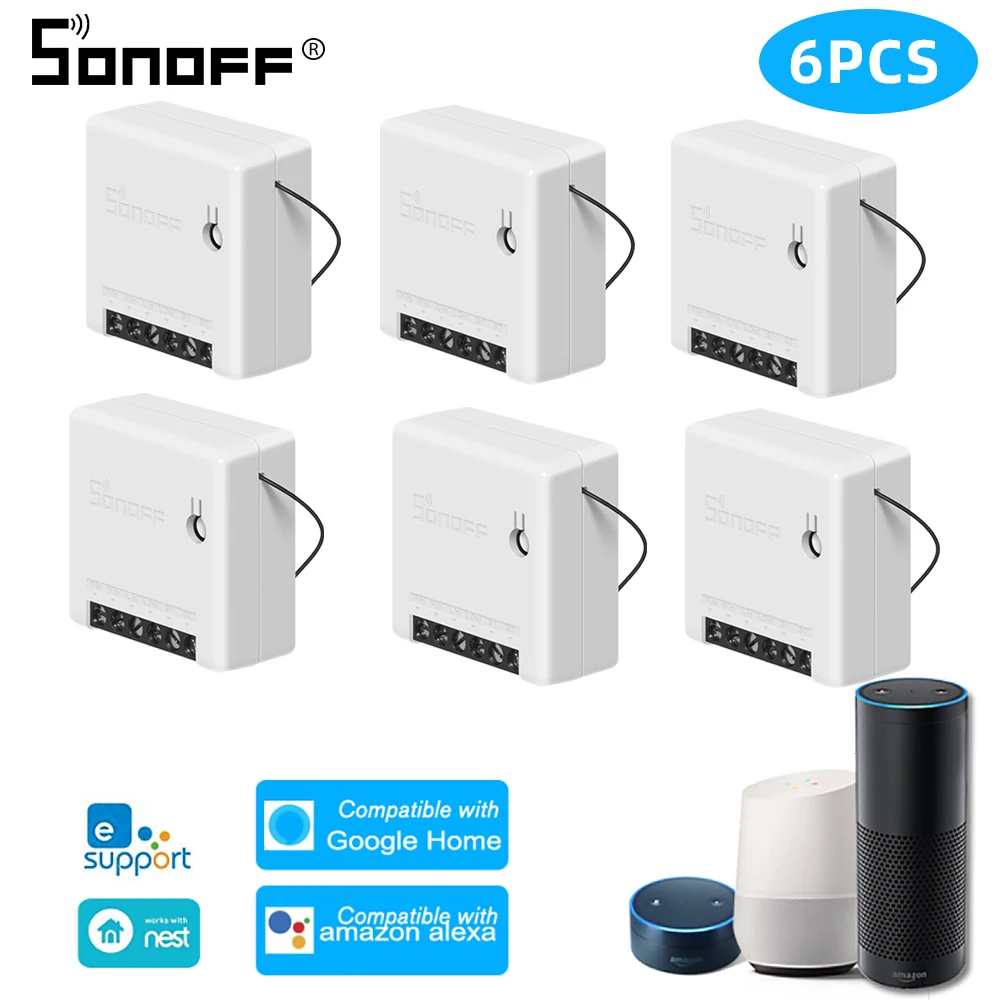 SONOFF Basic/мини двухсторонний Wifi умный переключатель маленькое приложение/LAN/голос/пульт дистанционного управления DIY Поддержка одного внешнего переключателя Google Home Alexa - Комплект: 6pcs mini