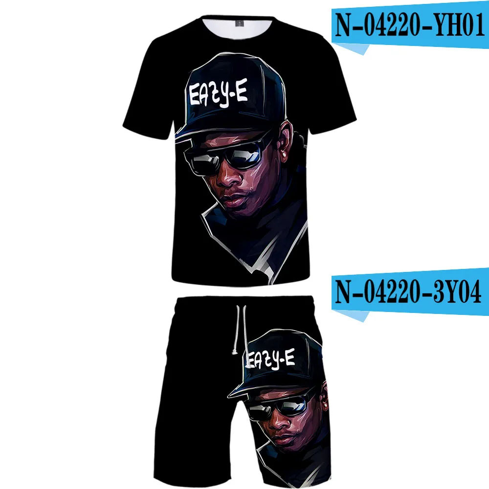 Мужские комплекты гангста рэп Eazy E, комплект из 2 предметов для мужчин, спортивный комплект с короткими рукавами, летние тонкие комплекты для отдыха, костюм высокого качества, лидер продаж - Цвет: one