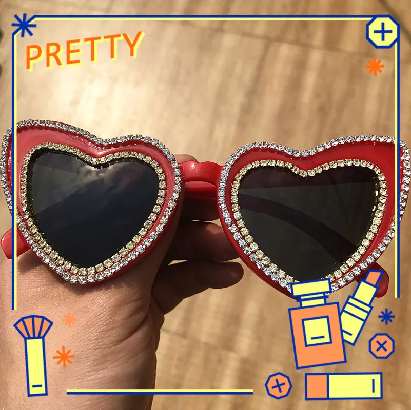 

sungalsses lady the fashion heart shape rhinestone series redframe glassesUV400 trendy delicate sunglasses