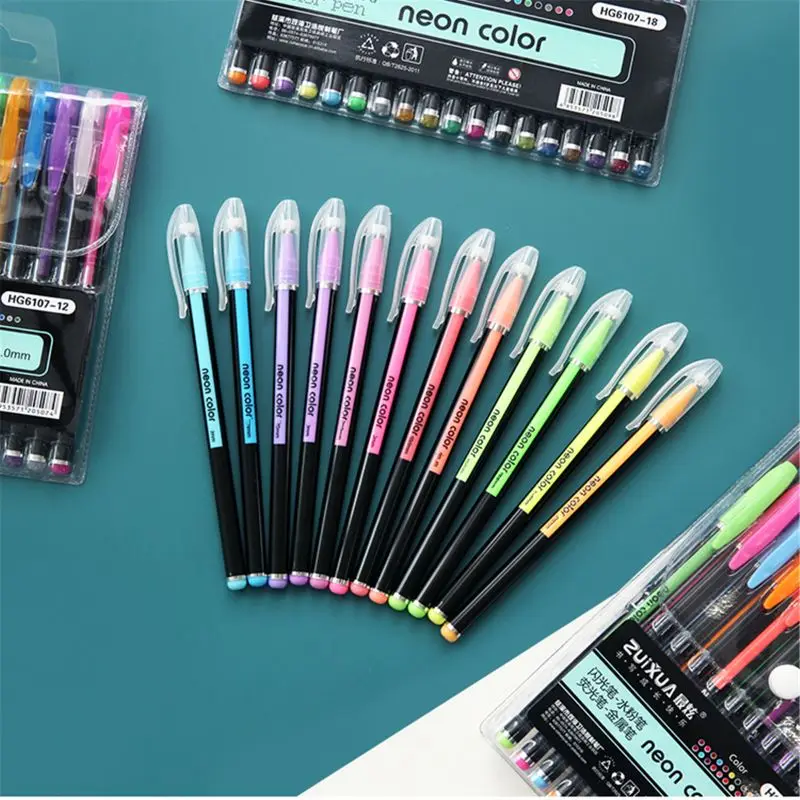 

48 Colors/Set Gel Pen Metallic Marker Pens Neon Color Sketch Pen Creative Ballpoint Pen Highlighter Material Escolar X6HB