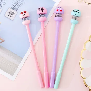 

24 pcs/Lot Cartoon Spring Toy Pen Ballpoint Black Color Gel Ink Pens FB INS Emotion Shy Novelty Stationery Office School A6061