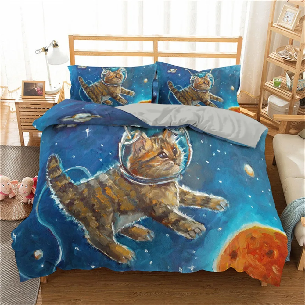 ZEIMON мультфильм Постельное белье 3D Симпатичные Galaxy Cat Животные пододеяльник комплекты комплект постельного белья с наволочкой 2/3 шт. покрывала для детей подарок