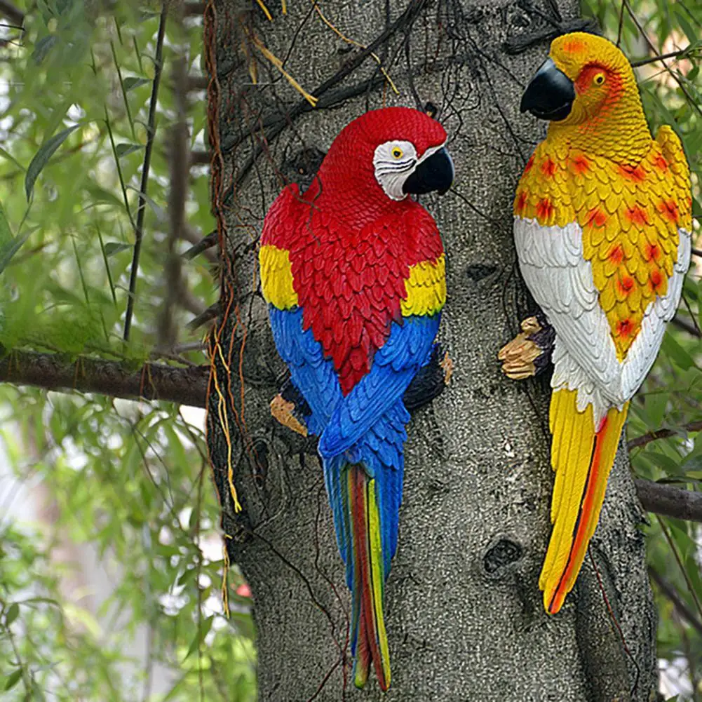 2 Papageien-Figuren Aus Kunstharz – Garten-Deko, 31 Cm Hoch, Realistisch, Wetterfest
