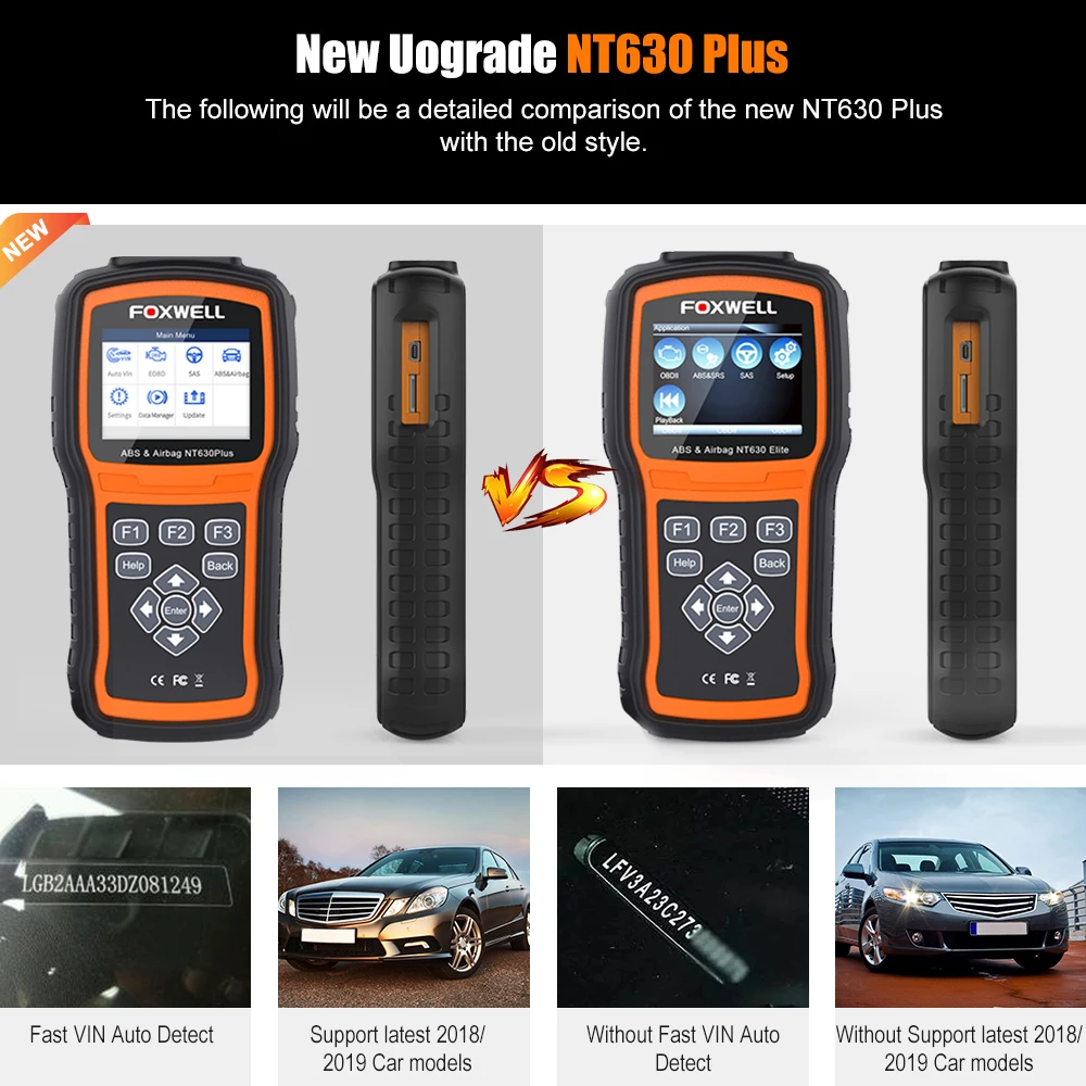 Foxwell NT630 Plus OBD2 ABS Автомобильный сканер SRS подушка безопасности сброс данных Универсальный диагностический инструмент считыватель кода OBD 2 сканер