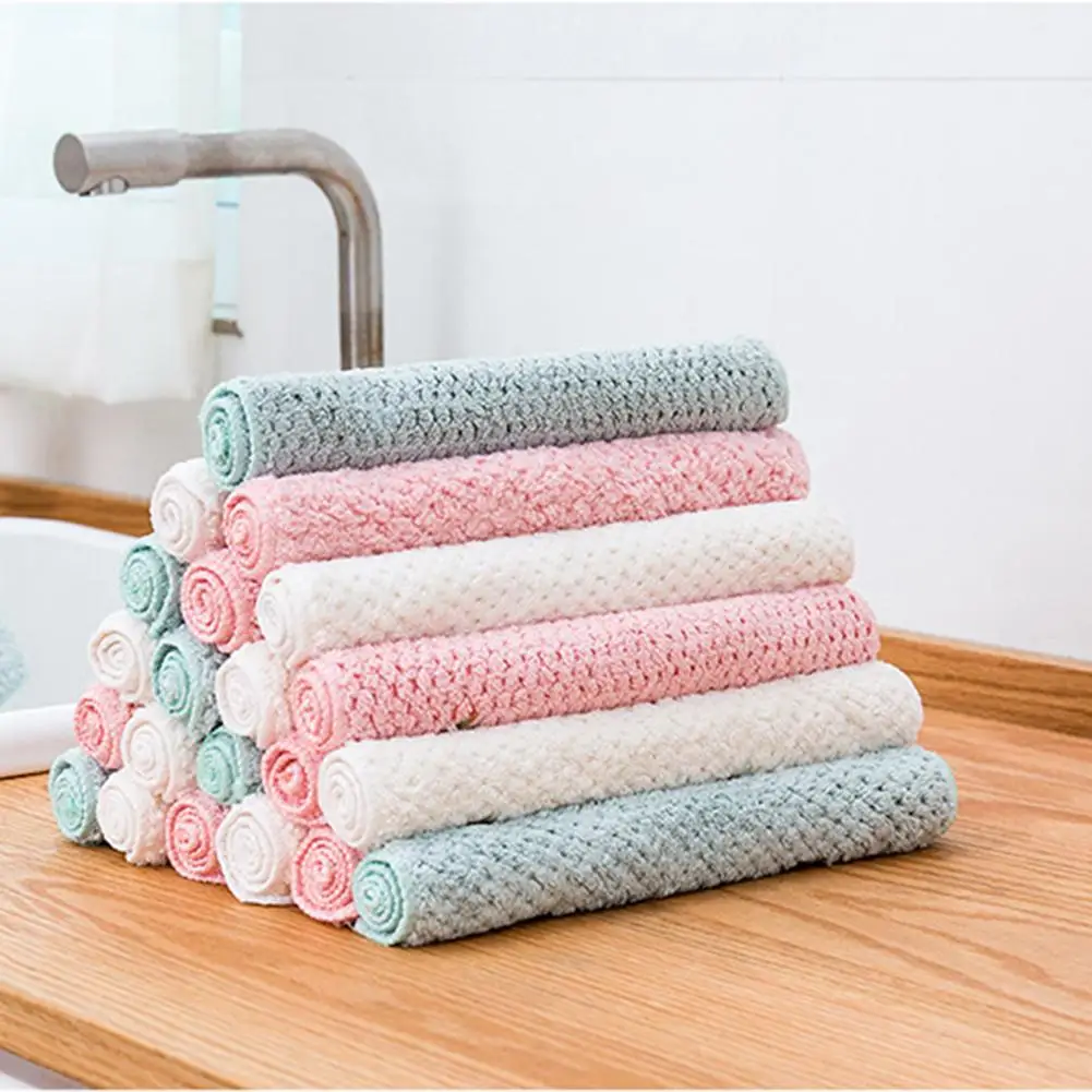 10 Kitchen Towels Soft Microfiber Cleaning Cloths Non-stick Oil Dish Cloth Rags 