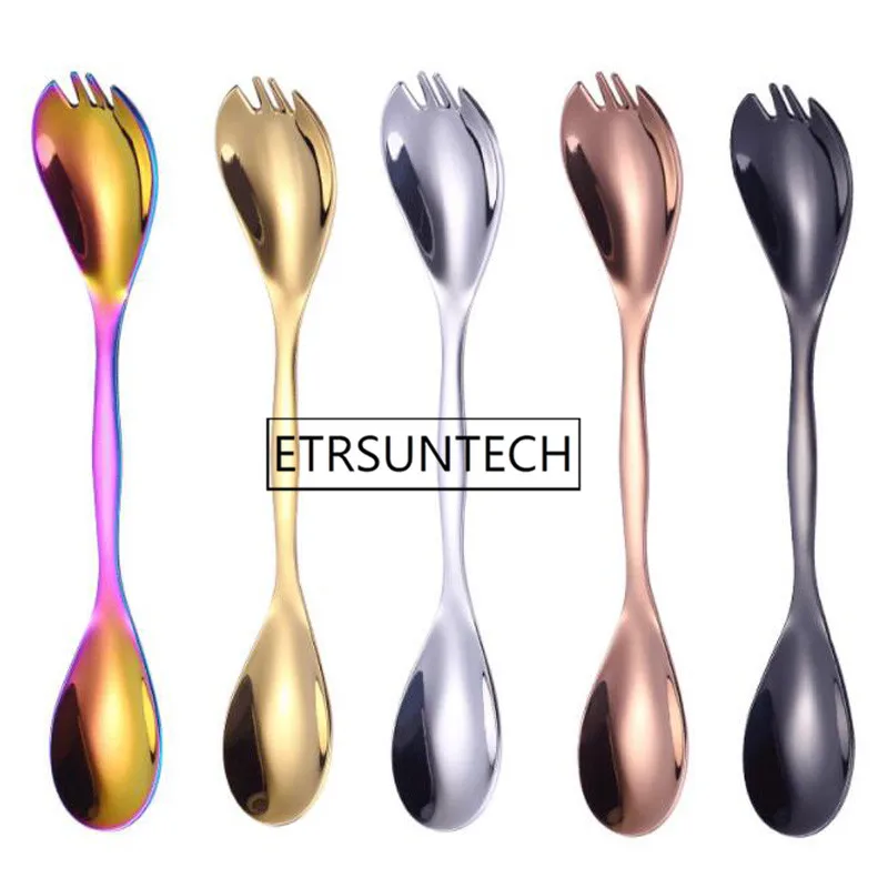 

100pcs 2 in 1 Stainless Steel Spork Kitchen Accessories Creative Salad Noodles Fork Spoon Travel Picnic Tableware