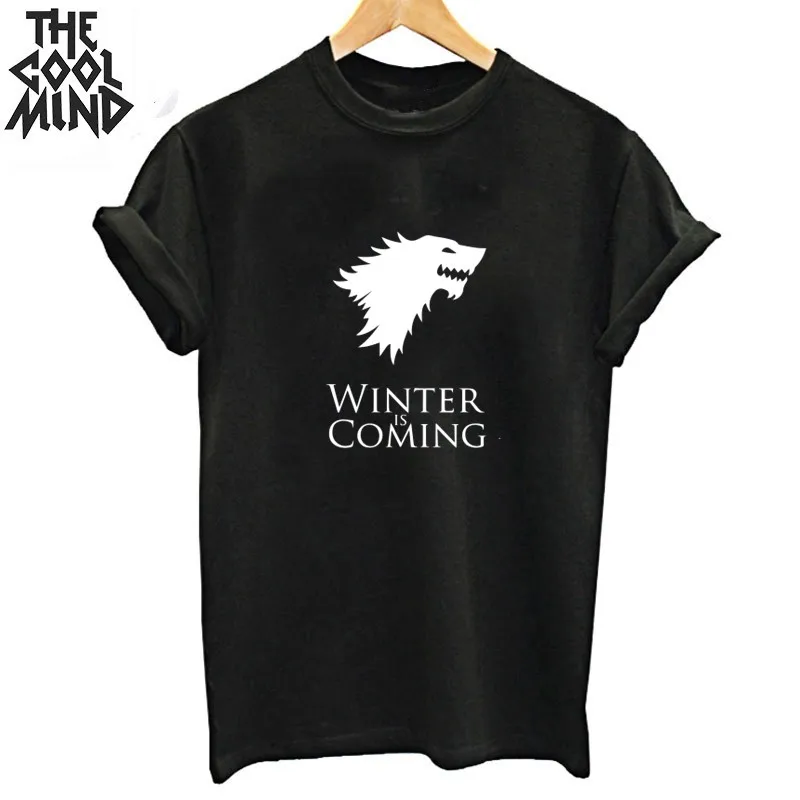 

COOLMIND 100% cotton short sleeve o-neck winter is coming women T shirt casual summer loose women tshirt cool t-shirt tee shirt