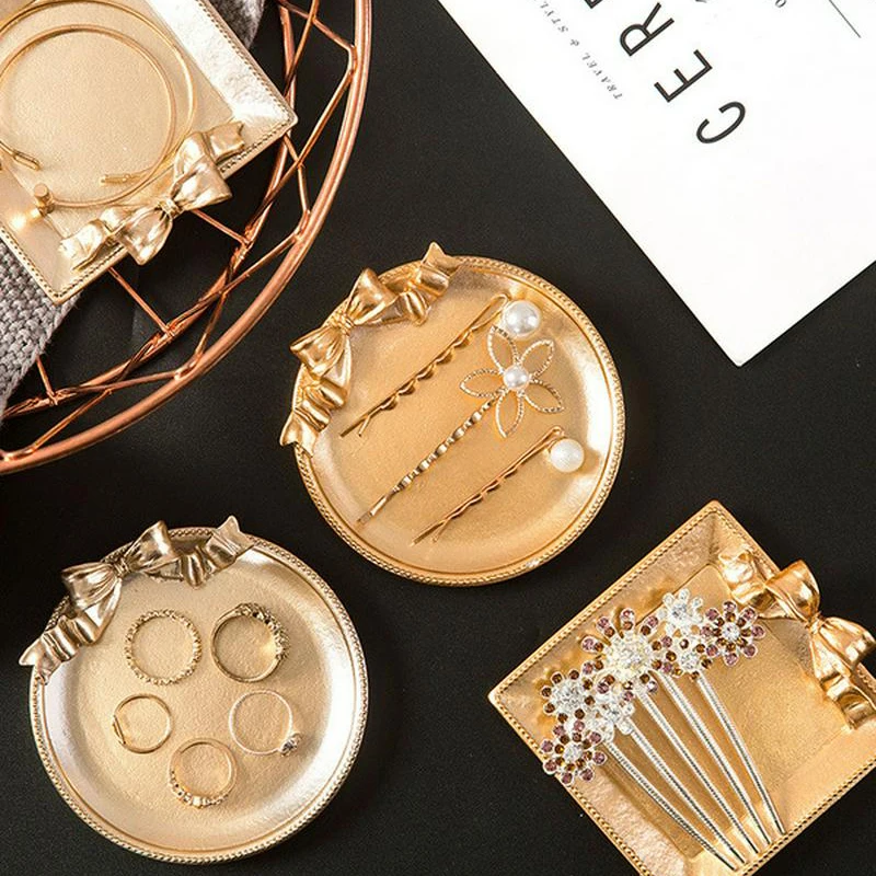 

Nordic Resin Bowknot Storage Trays Multipurpose Cake Jewelry Snack Candy Ring Metal Color Organization Home Decoration