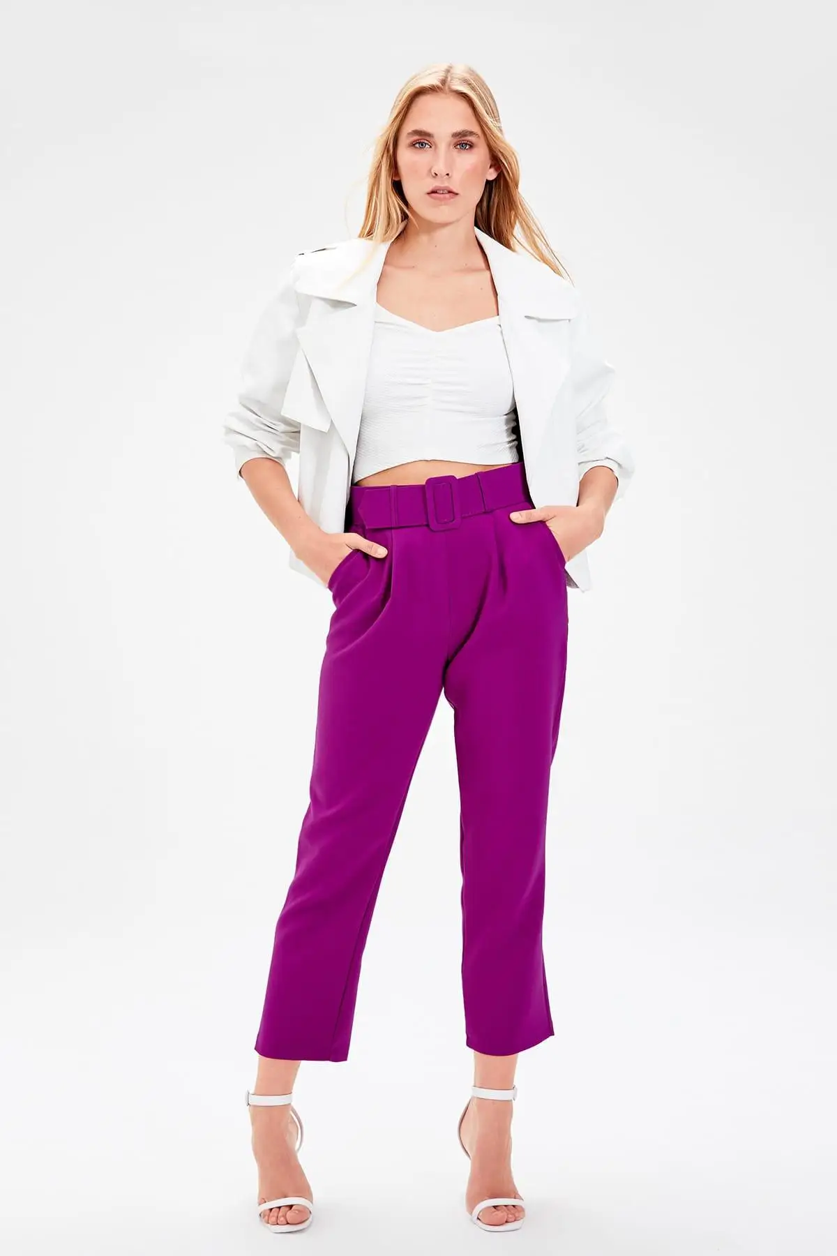 Trendyol фиолетовые брюки с поясом TWOSS19BB0468 | Женская одежда