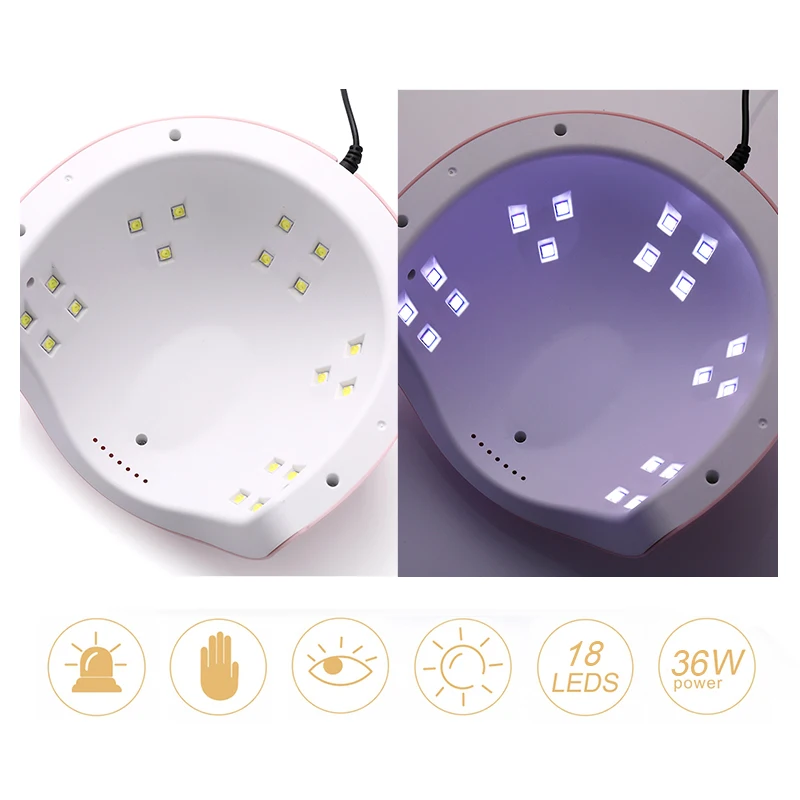 1Pc 36W UV LED Lamp 18 LEDS Pink Nail Dryer Curing Gel Varnish Lamp Nail Machine 2