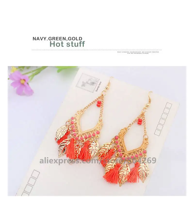120 pair/lot Wholesale Spring Summer Fashion Tassel Earrings Vintage Long Dangle Leaf Jewelry