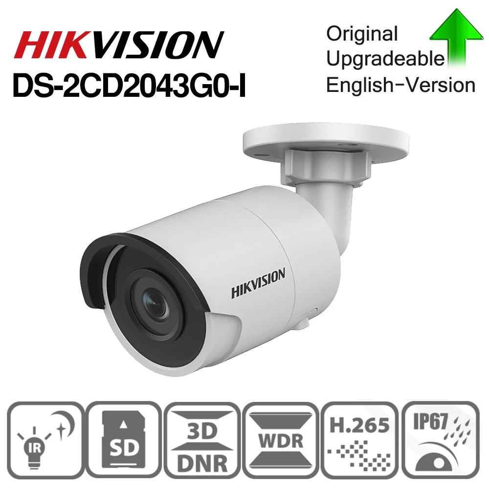 Hikvision IP камера DS-2CD2043G0-I CCTV 4MP 2043 камера безопасности POE SD карта пуля сетевая камера с микрофоном