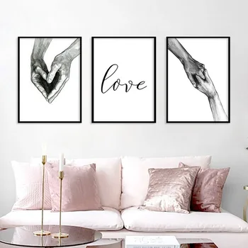 

Black White Simple Hand In Hand Lover Canvas Painting LOVE Couple Love-promise Posters Wall Pictures For Living Room Home Decor