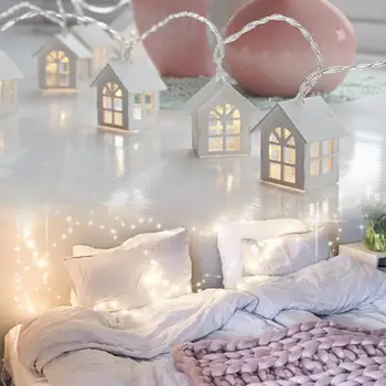 

Warm White LED Light String 10LED Halloween Decoration 1.5M Wooden European House Shaped Christmas Party Festivals Wedding