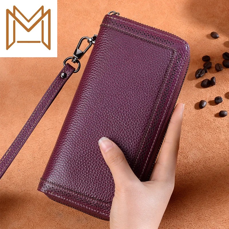 

2019 Genuine Leather Wallet Long Zipper Wallet Hand Package Mobile Phone Package Cowhide