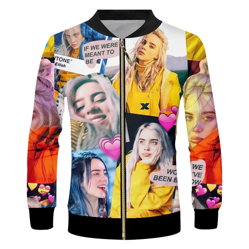UJWI Мужская/женская новая 3D куртка на молнии с принтом желтая Billie Eilish пальто на молнии мужская тренд хип-хоп большой размер унисекс модная одежда