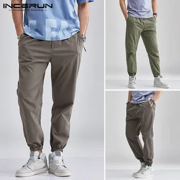 

INCERUN Solid Color Casual Pants Men Elastic Waist Joggers Long Trousers Baggy Streetwear Fashion Men Cargo Pants Harajuku 2020