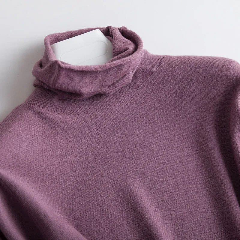 Осенне-зимние мягкие кашемировые пуловеры с высоким воротом, свитера, женские корейский тонкий свитер, женская одежда, пуловеры, свитер - Цвет: Thread purple
