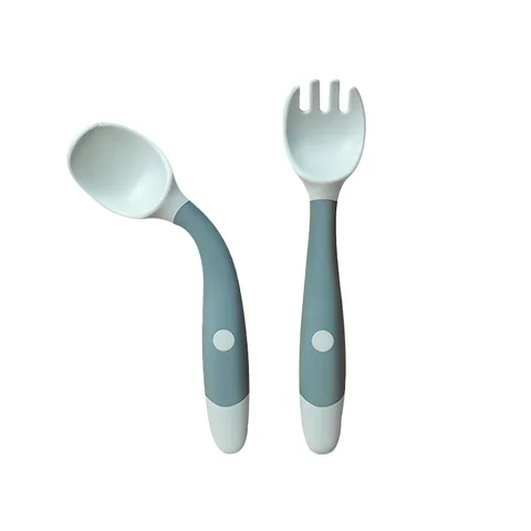 Spoon Fork Set Toddler Infant Bendable Silicone Soft Spoons Learning Tableware Safe Feeding Flatware with Storage Box